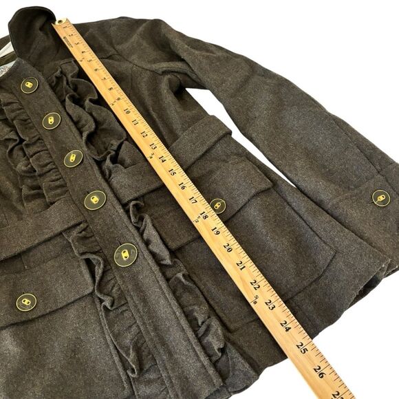 Anthropologie Tabitha Oxer Military Ruffle Green Wool Jacket Size 4 - Picture 12 of 12